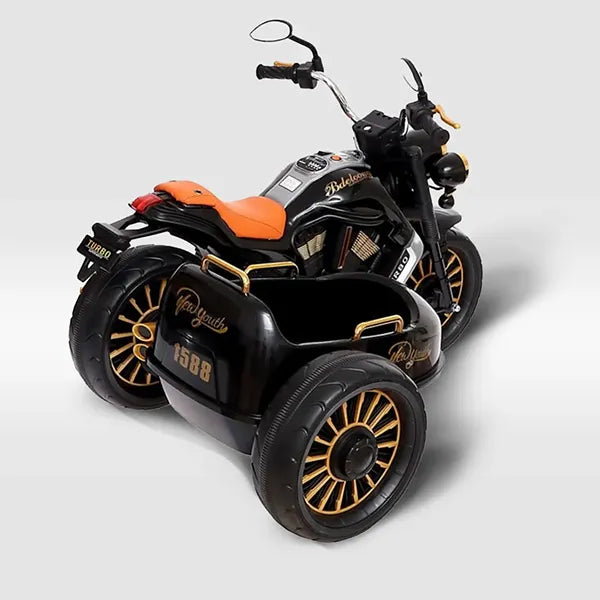 Moto infantil estilo chopper con cómodo sidecar