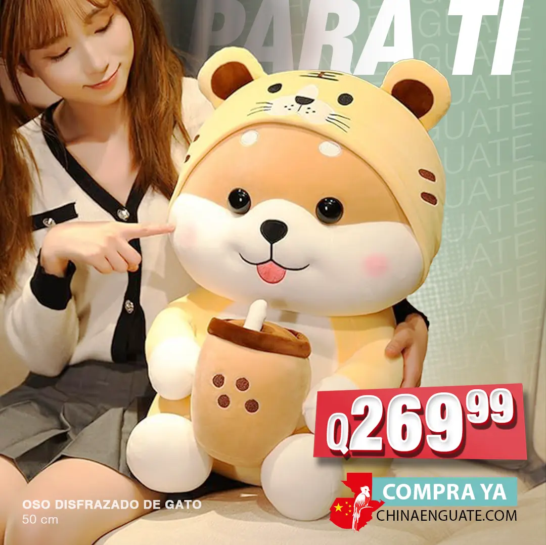 Hermoso peluche de oso disfrazado de gato de 60 cm