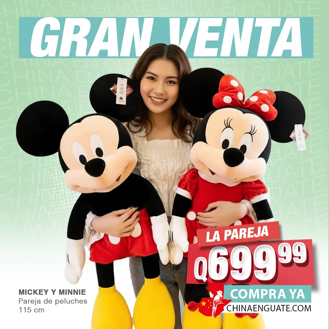 Pareja de peluches grandes de 115 cm de Mickey y Minnie mouse
